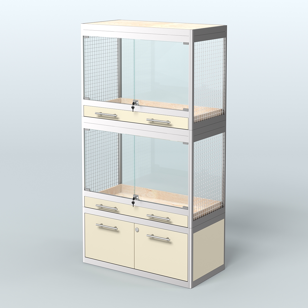 Витрина малая с подсветкой для продажи средних млекопитающих в зоомагазин серии КУНЬИ-С-02 Крем Вайс