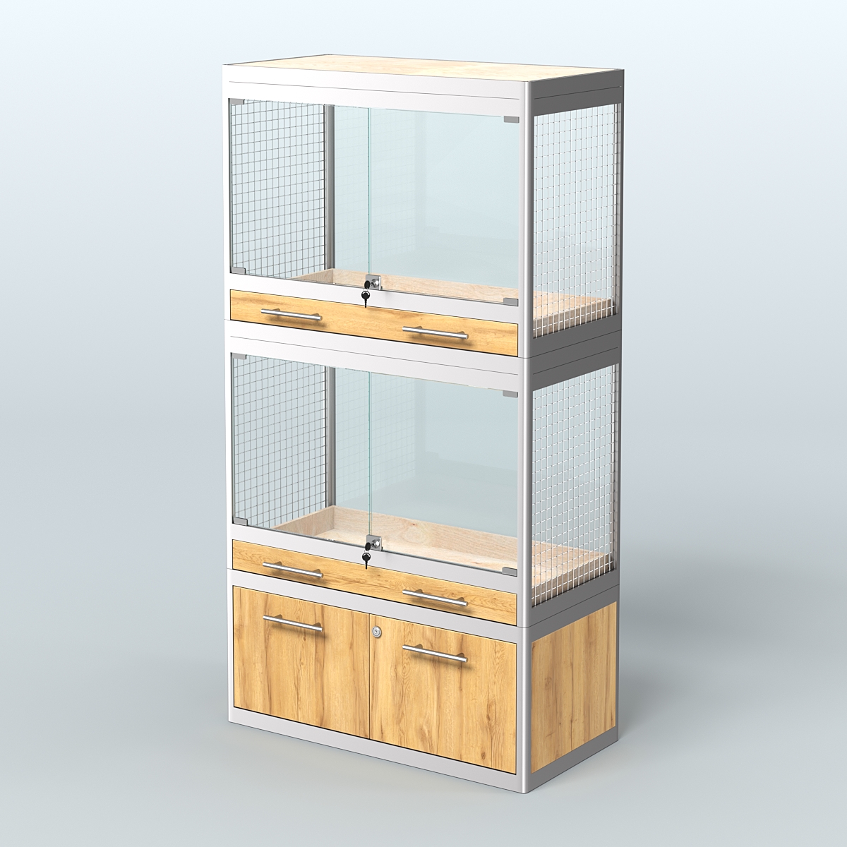 Витрина малая с подсветкой для продажи средних млекопитающих в зоомагазин серии КУНЬИ-С-02 Дуб Золотистый