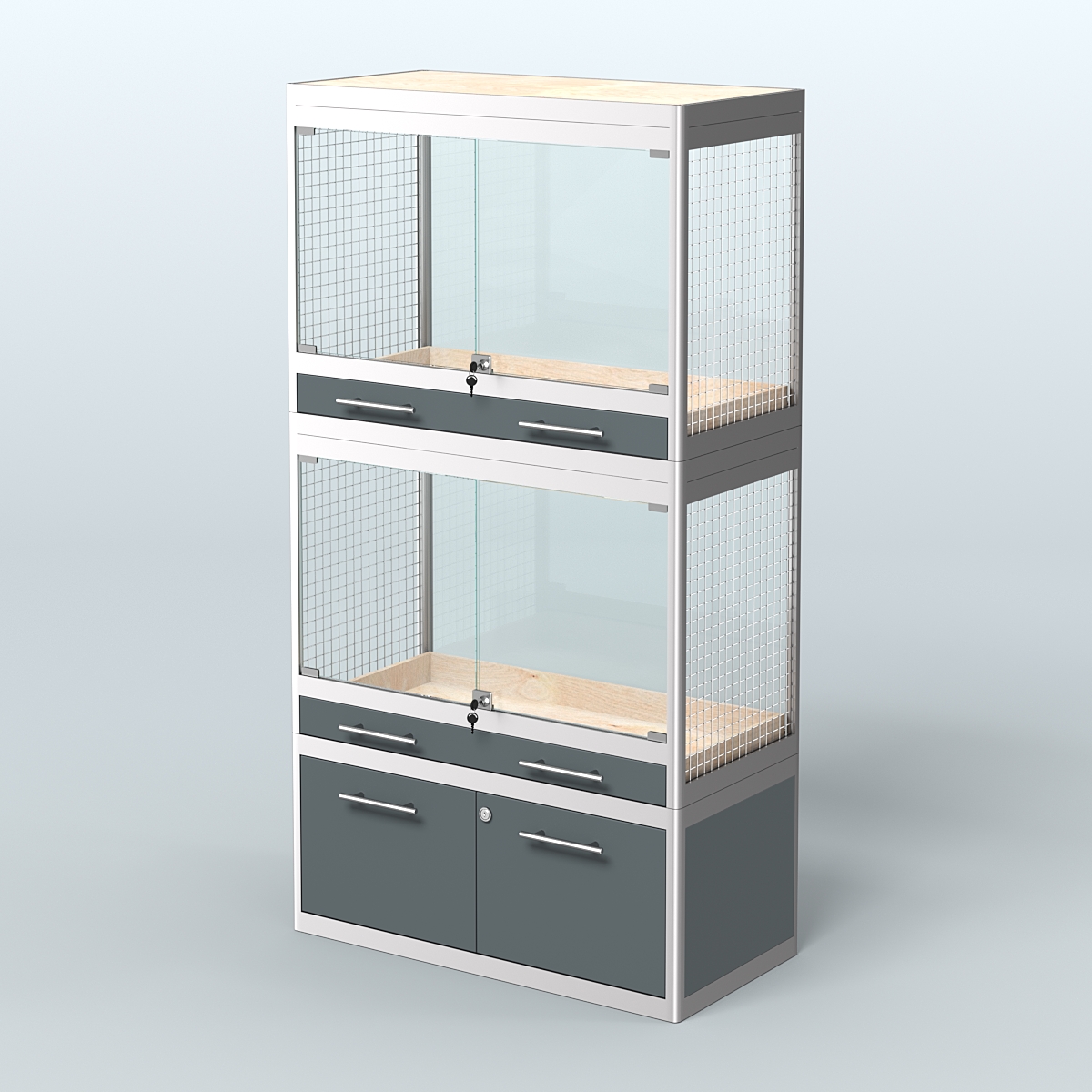 Витрина малая с подсветкой для продажи средних млекопитающих в зоомагазин серии КУНЬИ-С-02 Темно-Серый