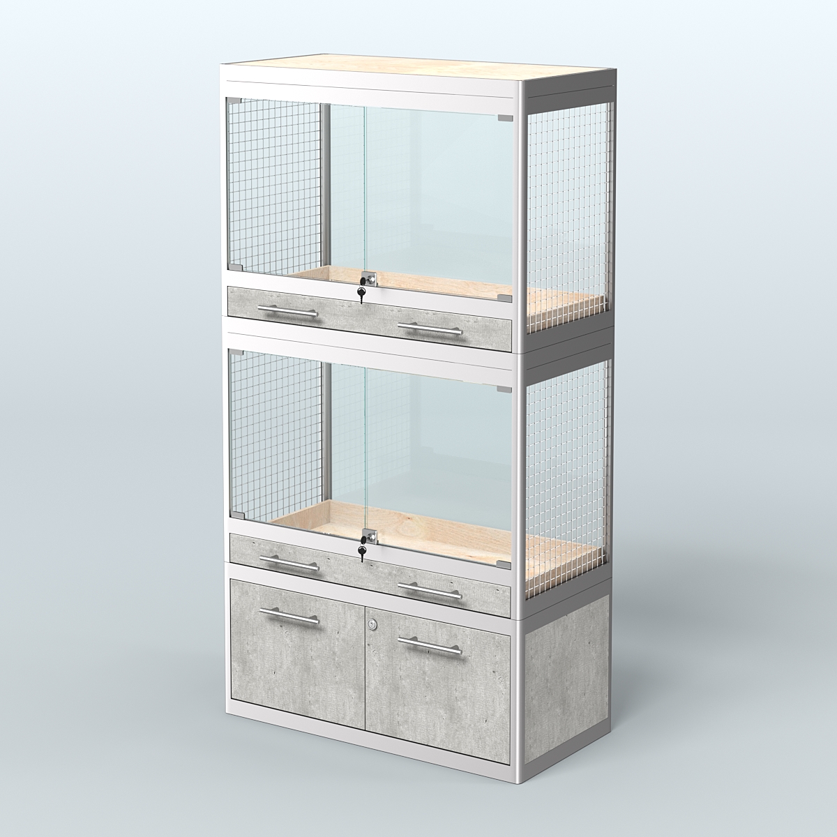 Витрина малая с подсветкой для продажи средних млекопитающих в зоомагазин серии КУНЬИ-С-02 Метрополитан Грей