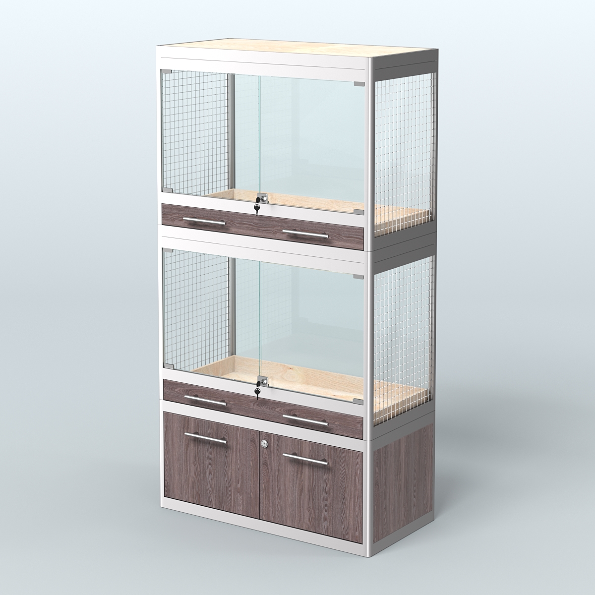 Витрина малая с подсветкой для продажи средних млекопитающих в зоомагазин серии КУНЬИ-С-02 Ясень Анкор темный