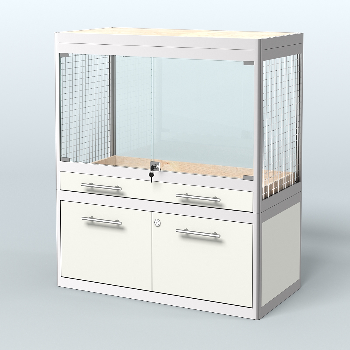 Витрина низкая с подсветкой для продажи средних млекопитающих в зоомагазин серии КУНЬИ-С-01 Белый