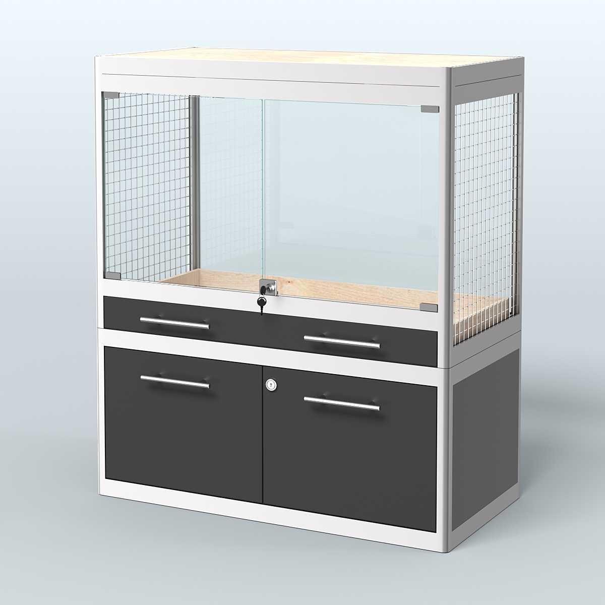 Витрина низкая с подсветкой для продажи средних млекопитающих в зоомагазин серии КУНЬИ-С-01 Черный