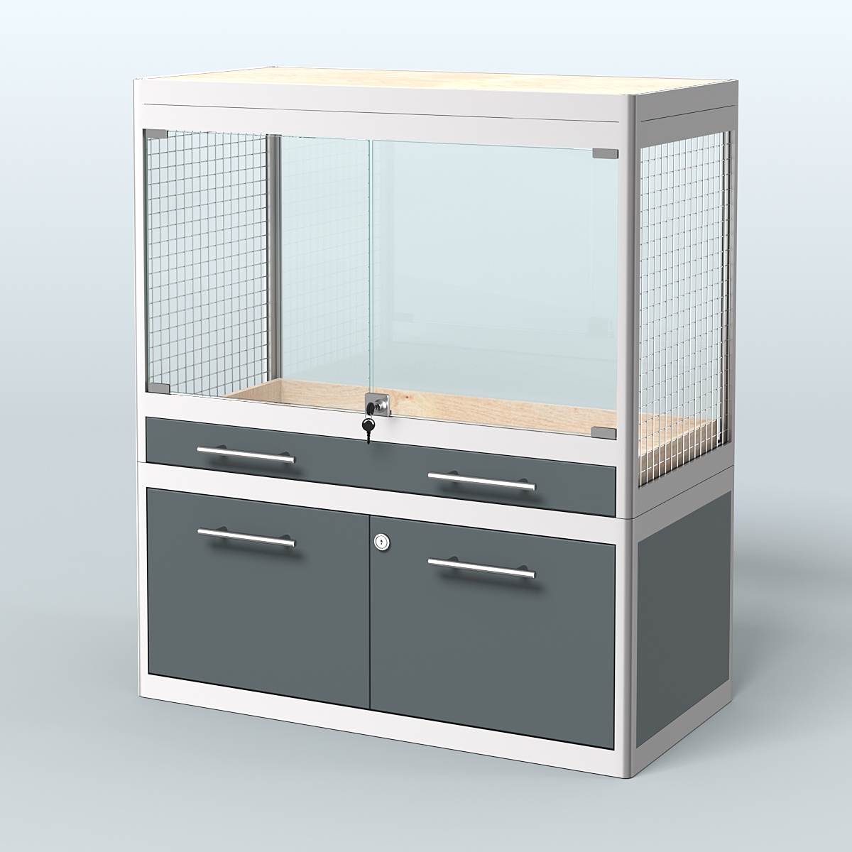 Витрина низкая с подсветкой для продажи средних млекопитающих в зоомагазин серии КУНЬИ-С-01 Темно-Серый