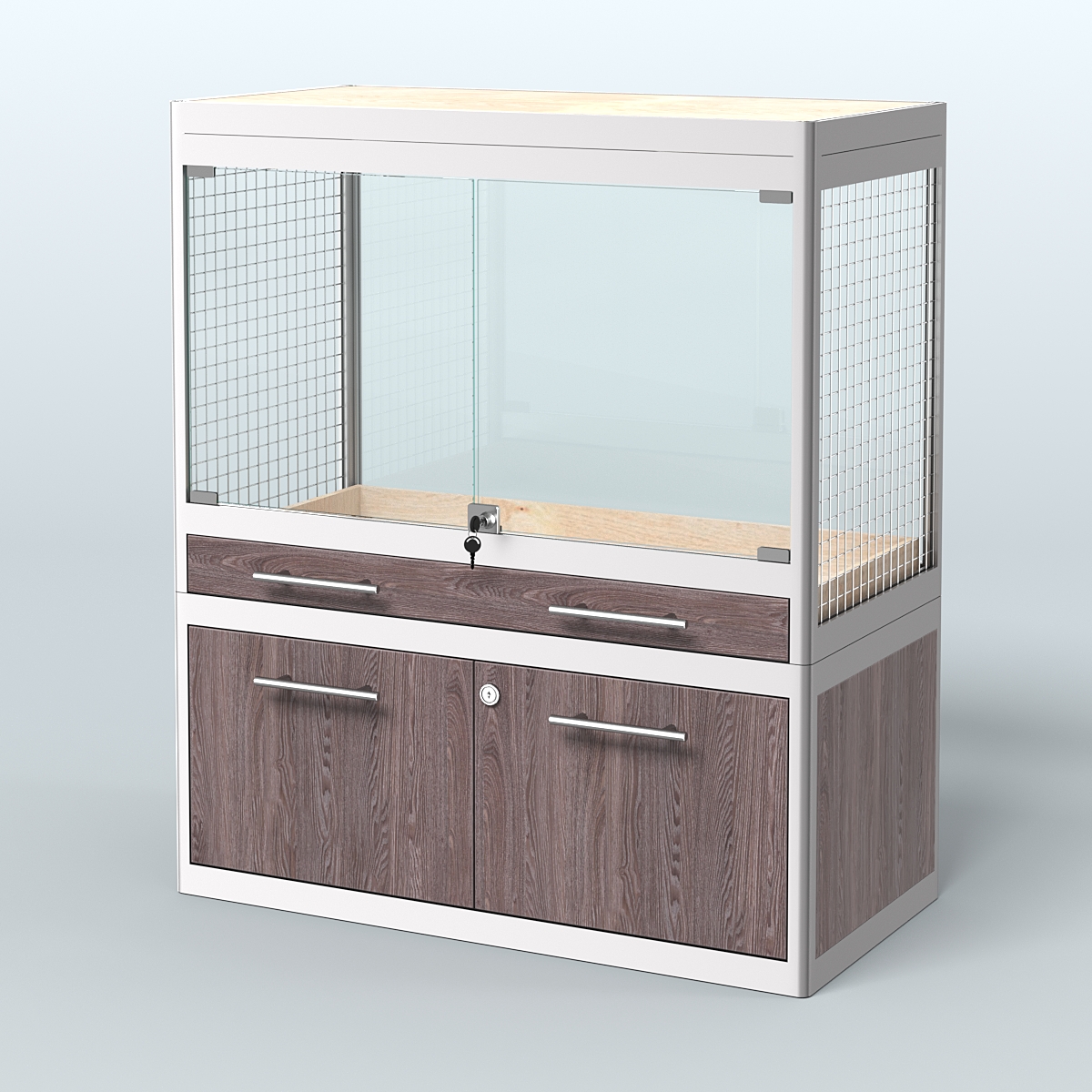 Витрина низкая с подсветкой для продажи средних млекопитающих в зоомагазин серии КУНЬИ-С-01 Ясень Анкор темный