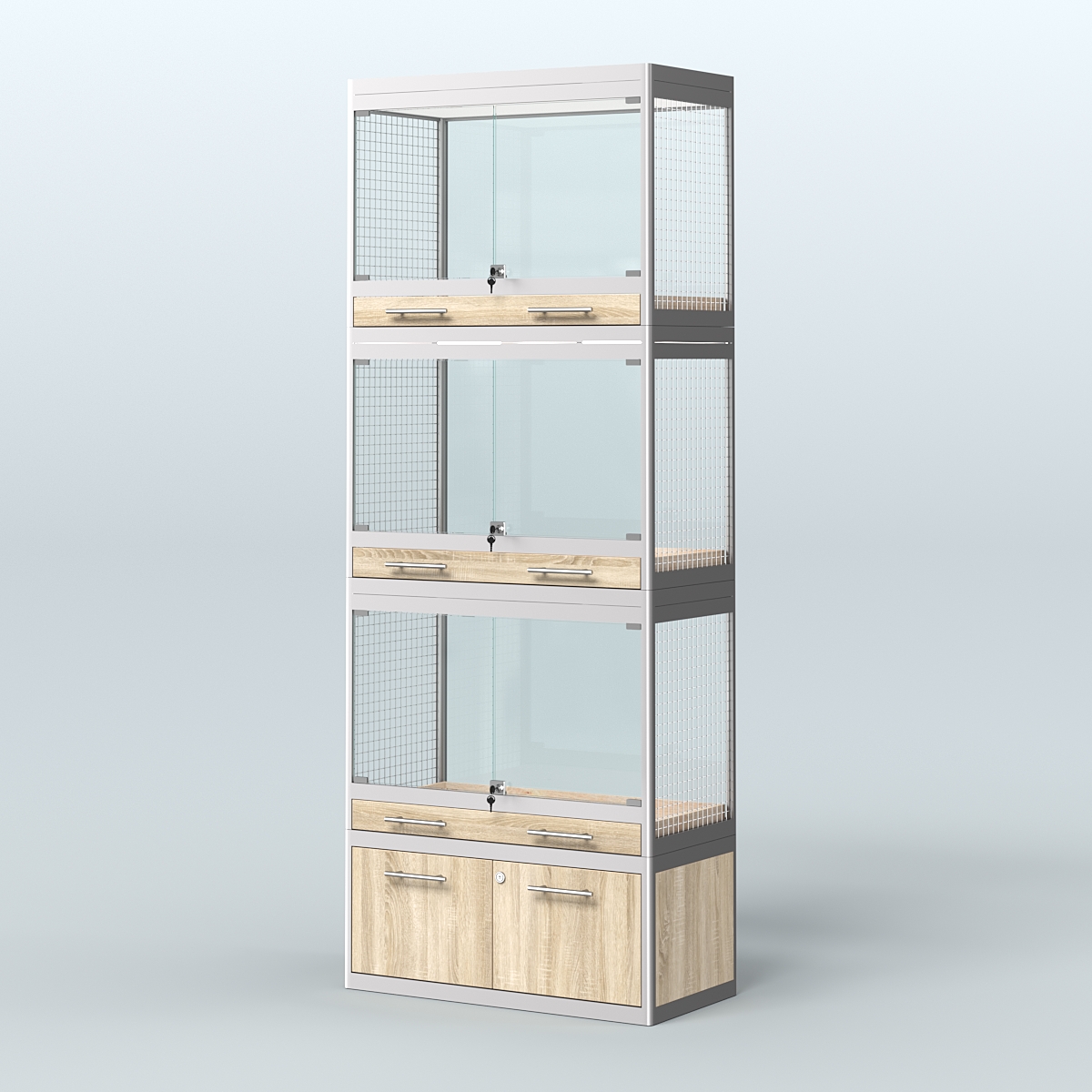 Витрина средняя с подсветкой для продажи средних млекопитающих в зоомагазин серии КУНЬИ-С-03 Дуб сонома