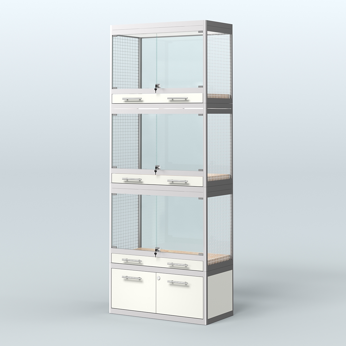 Витрина средняя с подсветкой для продажи средних млекопитающих в зоомагазин серии КУНЬИ-С-03 Белый