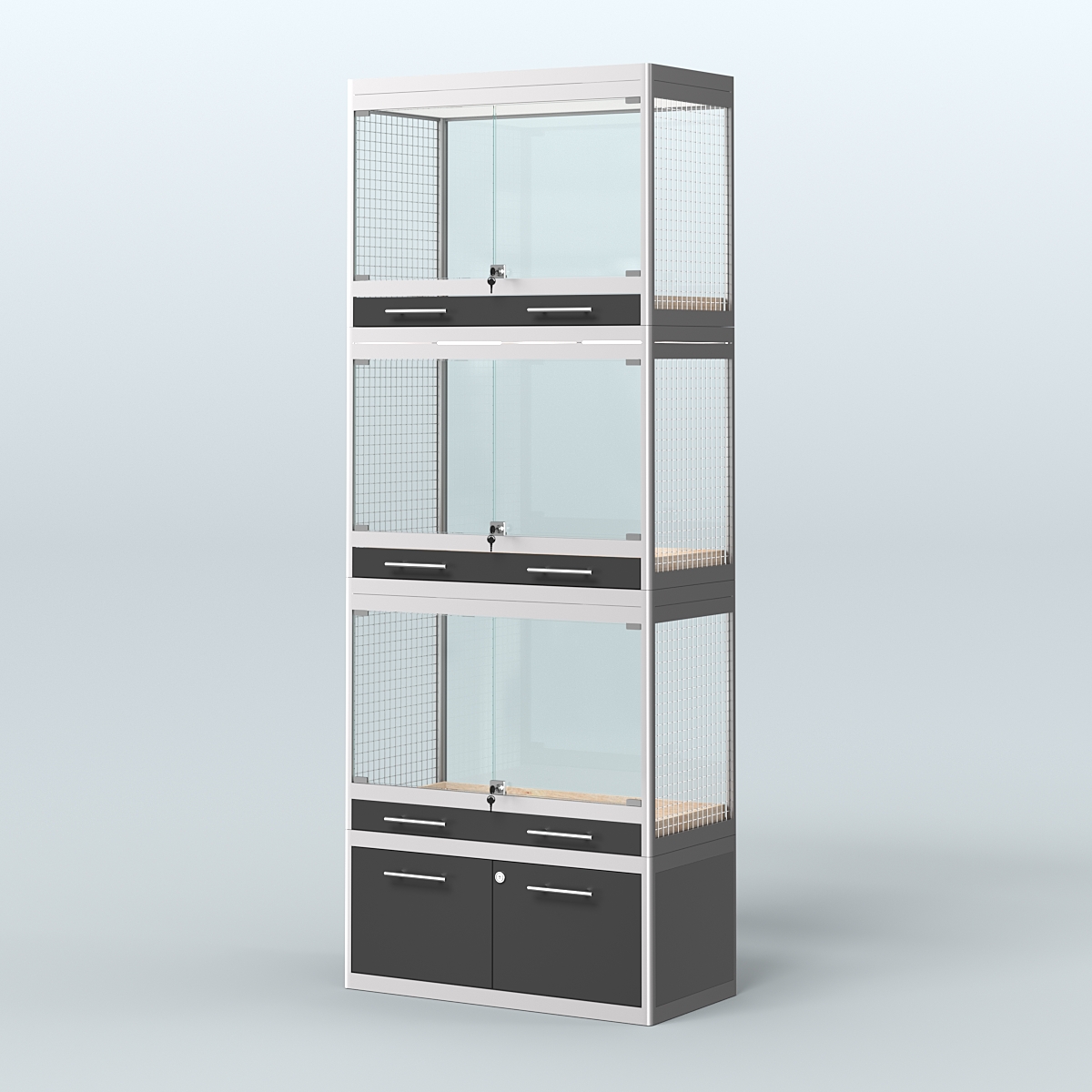 Витрина средняя с подсветкой для продажи средних млекопитающих в зоомагазин серии КУНЬИ-С-03 Черный