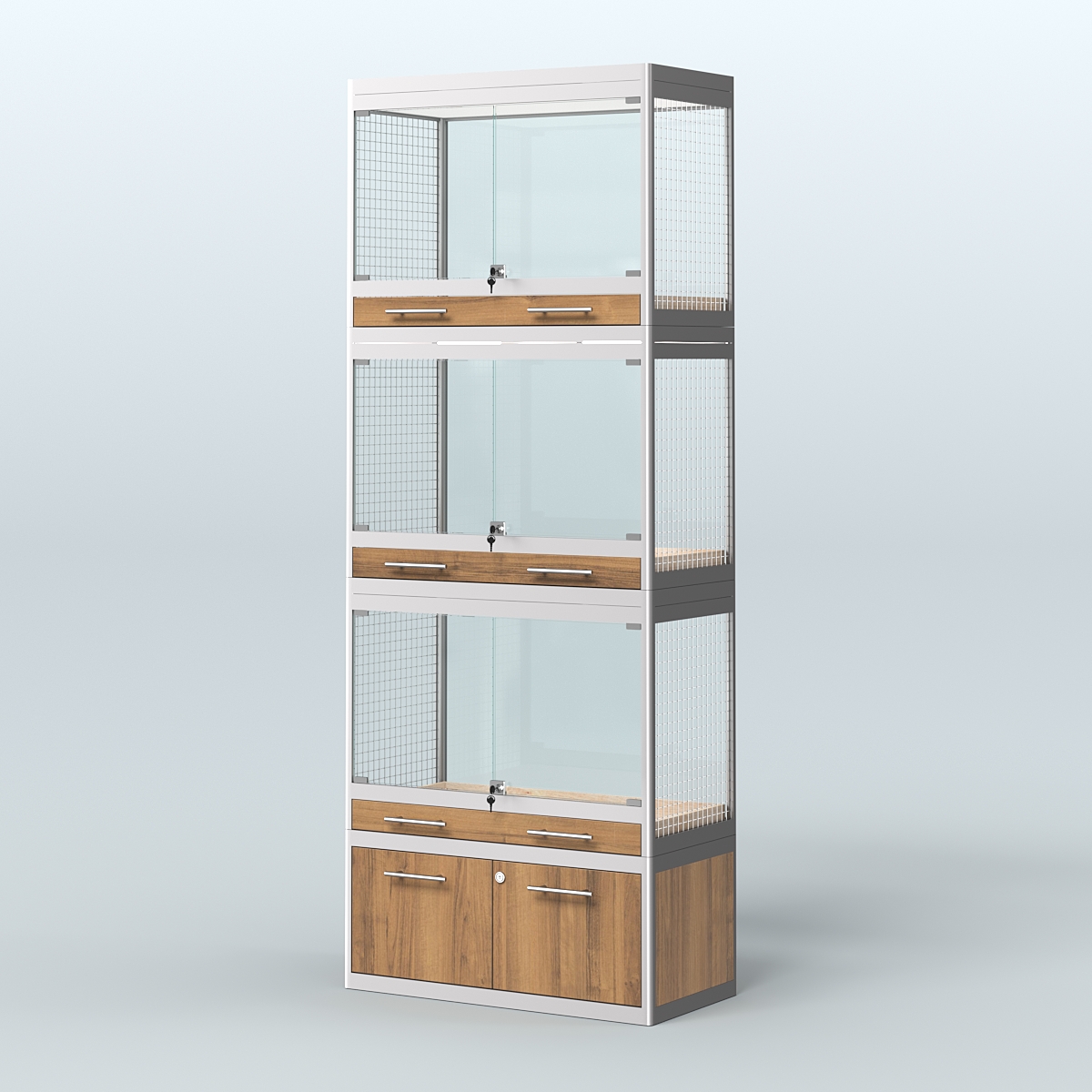 Витрина средняя с подсветкой для продажи средних млекопитающих в зоомагазин серии КУНЬИ-С-03 Орех