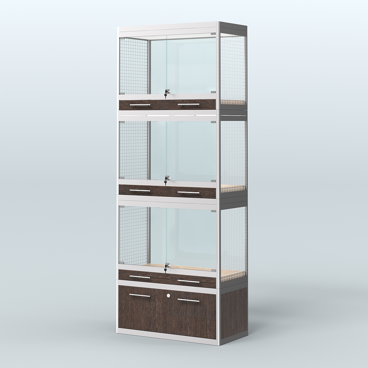 Витрина средняя с подсветкой для продажи средних млекопитающих в зоомагазин серии КУНЬИ-С-03 Дуб Венге