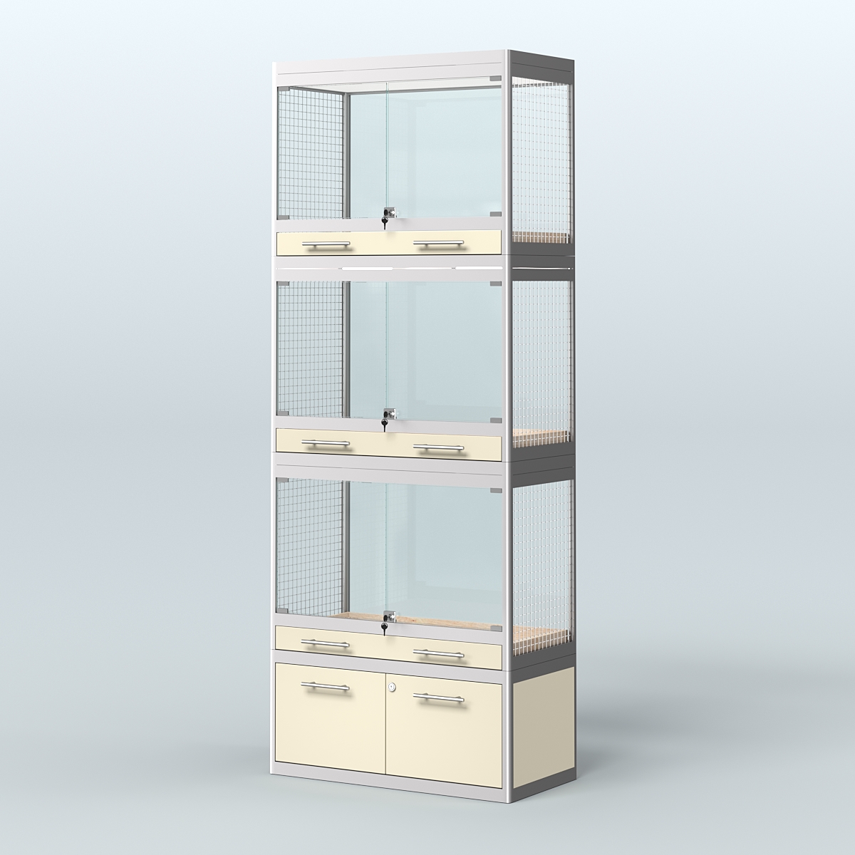 Витрина средняя с подсветкой для продажи средних млекопитающих в зоомагазин серии КУНЬИ-С-03 Крем Вайс