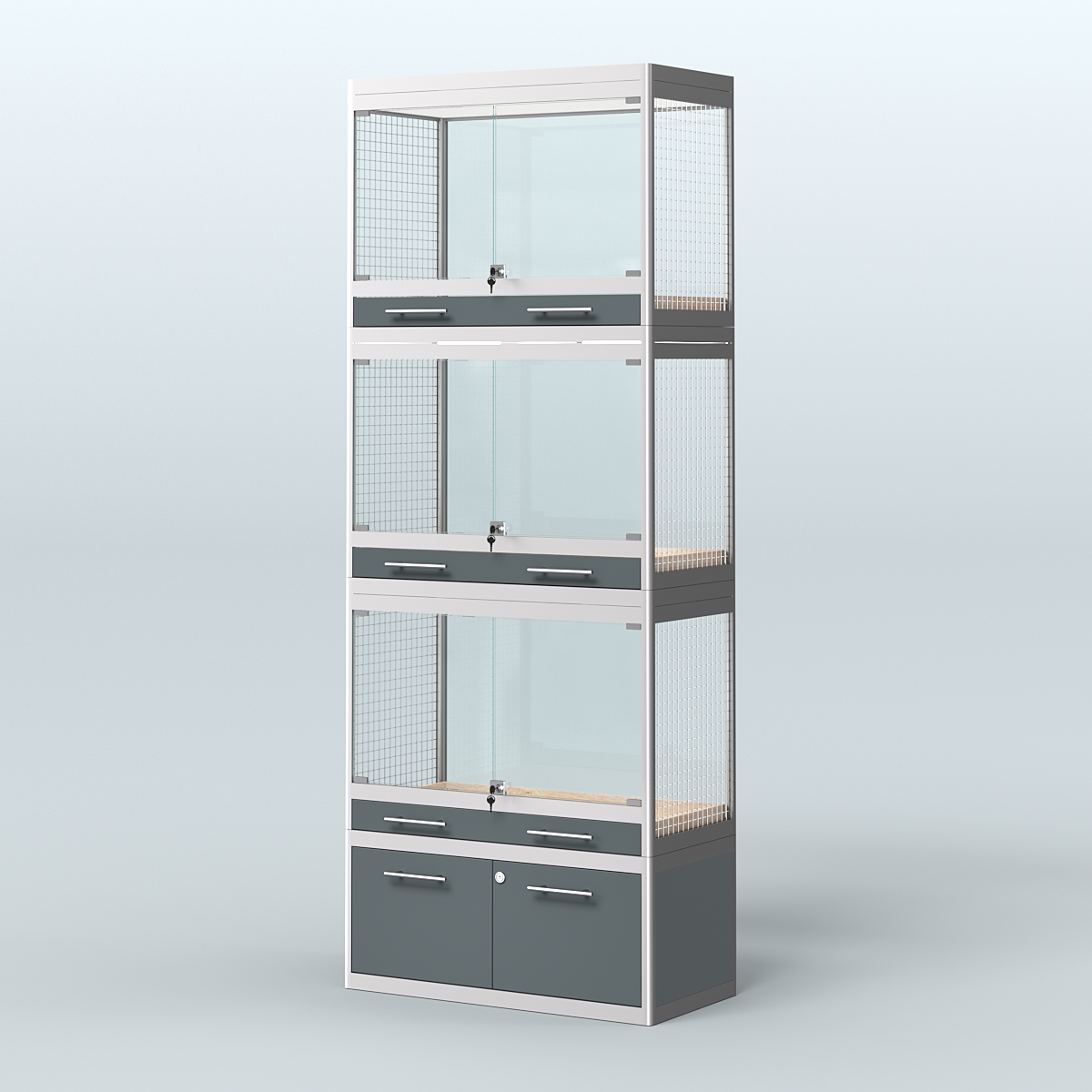 Витрина средняя с подсветкой для продажи средних млекопитающих в зоомагазин серии КУНЬИ-С-03 Темно-Серый