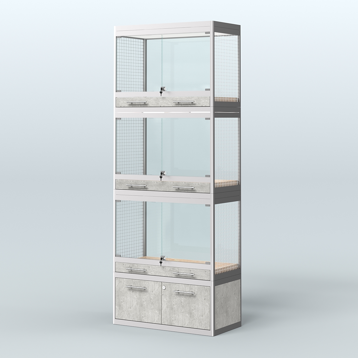 Витрина средняя с подсветкой для продажи средних млекопитающих в зоомагазин серии КУНЬИ-С-03 Метрополитан Грей