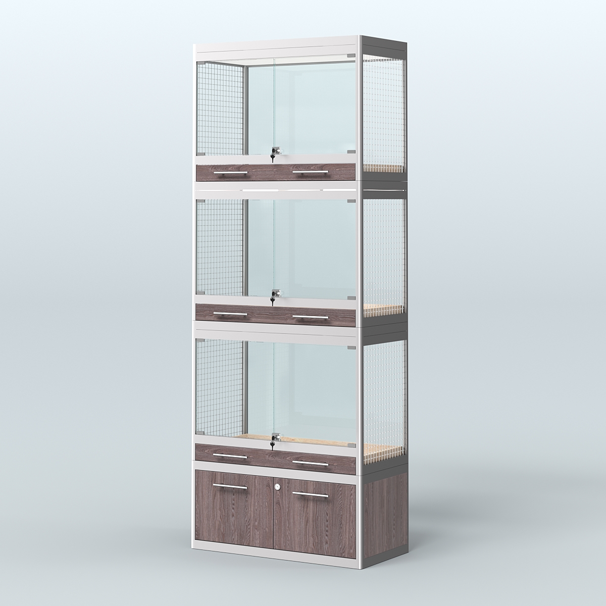 Витрина средняя с подсветкой для продажи средних млекопитающих в зоомагазин серии КУНЬИ-С-03 Ясень Анкор темный