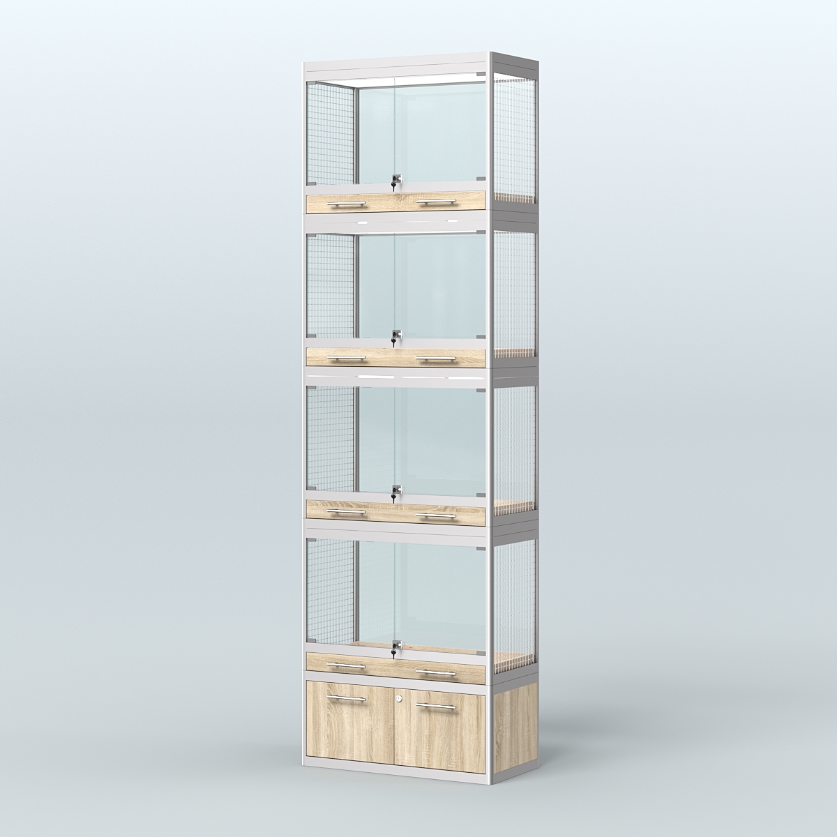 Витрина большая с подсветкой для продажи средних млекопитающих в зоомагазин серии КУНЬИ-С-04 Дуб сонома