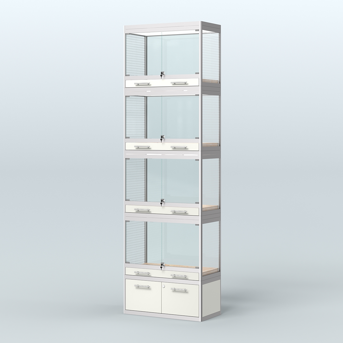 Витрина большая с подсветкой для продажи средних млекопитающих в зоомагазин серии КУНЬИ-С-04 Белый