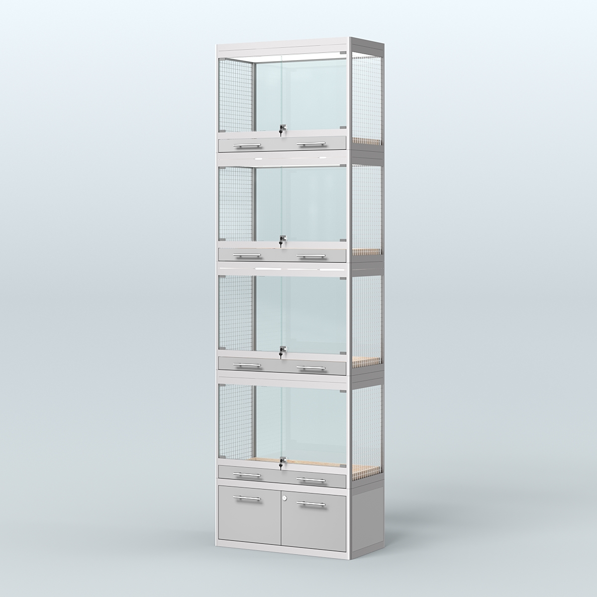 Витрина большая с подсветкой для продажи средних млекопитающих в зоомагазин серии КУНЬИ-С-04 Серый