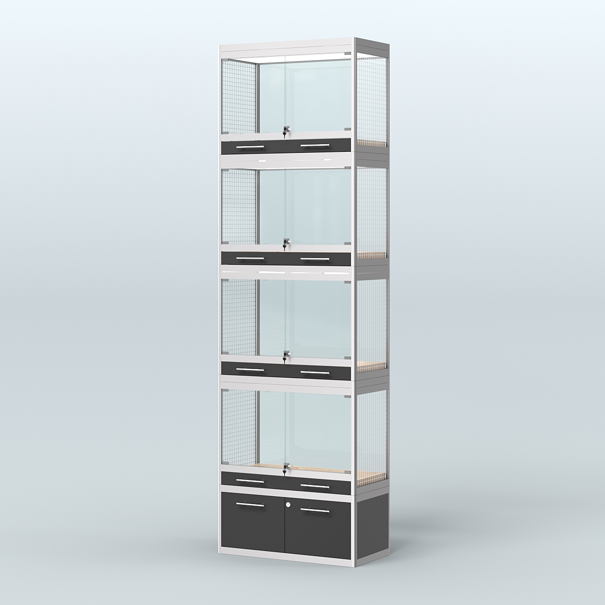 Витрина большая с подсветкой для продажи средних млекопитающих в зоомагазин серии КУНЬИ-С-04 Черный