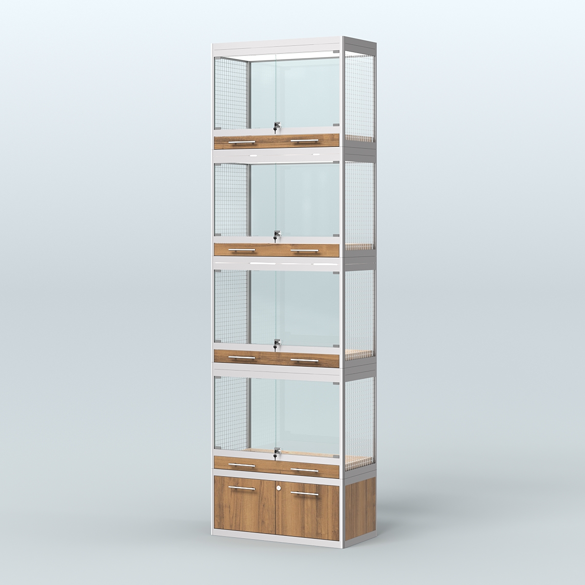 Витрина большая с подсветкой для продажи средних млекопитающих в зоомагазин серии КУНЬИ-С-04 Орех