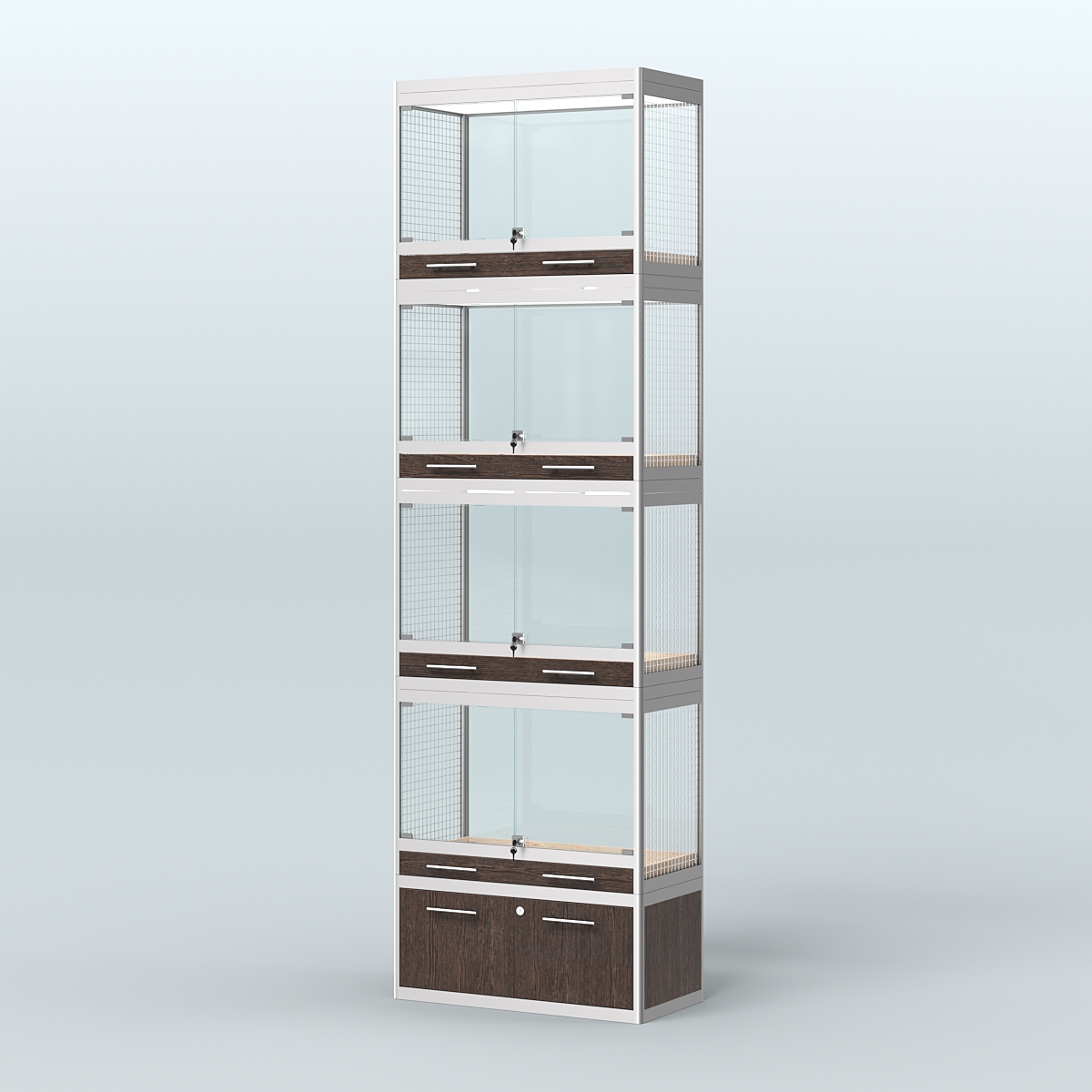 Витрина большая с подсветкой для продажи средних млекопитающих в зоомагазин серии КУНЬИ-С-04 Дуб Венге