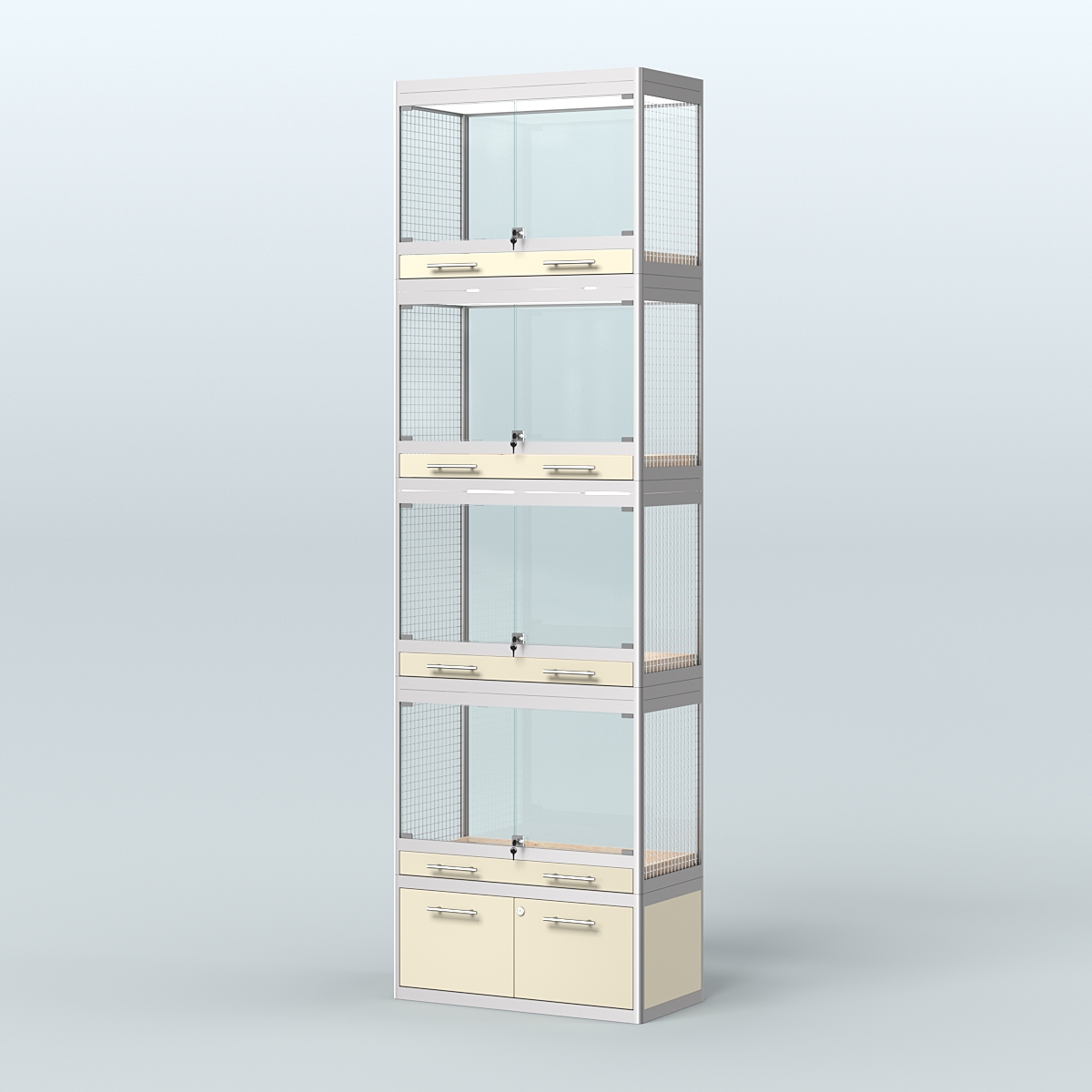 Витрина большая с подсветкой для продажи средних млекопитающих в зоомагазин серии КУНЬИ-С-04 Крем Вайс