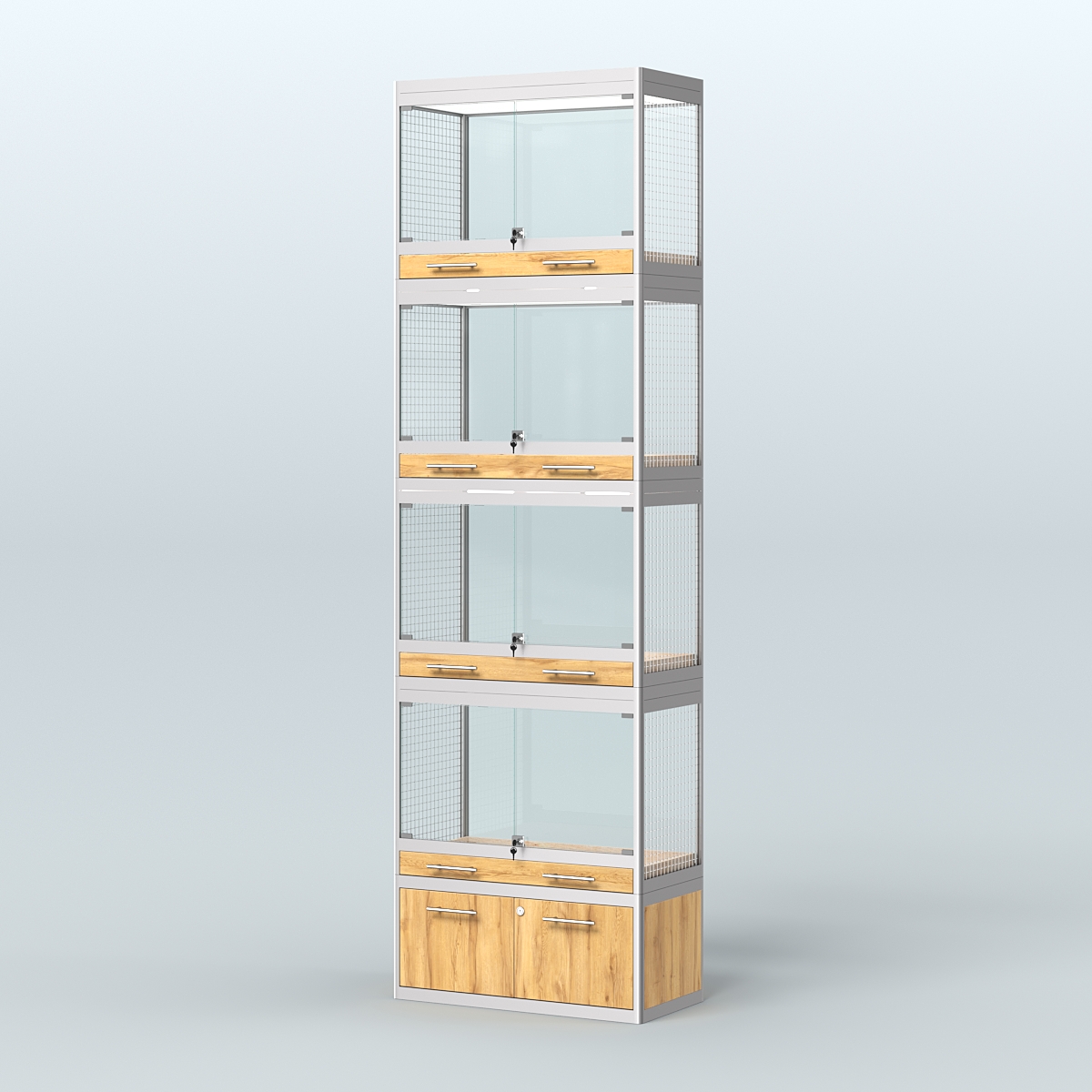 Витрина большая с подсветкой для продажи средних млекопитающих в зоомагазин серии КУНЬИ-С-04 Дуб Золотистый