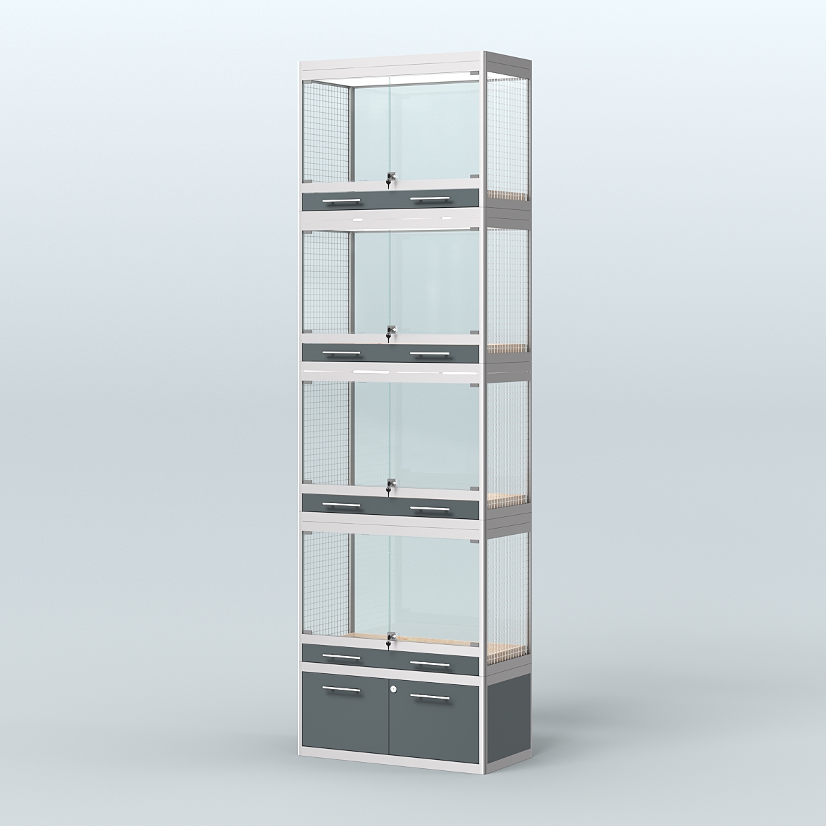 Витрина большая с подсветкой для продажи средних млекопитающих в зоомагазин серии КУНЬИ-С-04 Темно-Серый