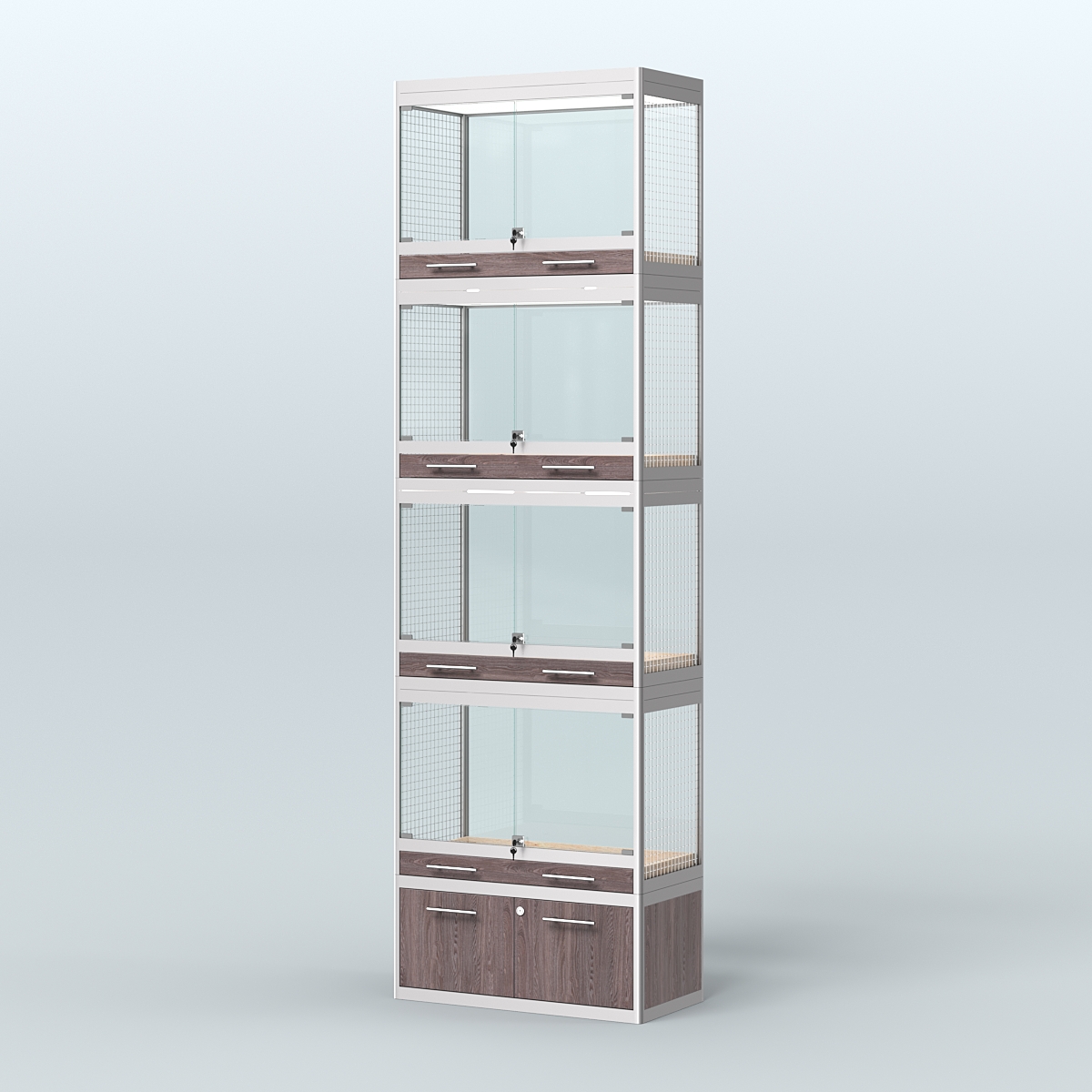 Витрина большая с подсветкой для продажи средних млекопитающих в зоомагазин серии КУНЬИ-С-04 Ясень Анкор темный