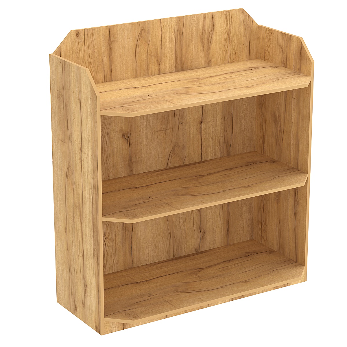 Торговый стеллаж из ДСП для обуви №4 низкий с тремя полками Дуб Золотистый