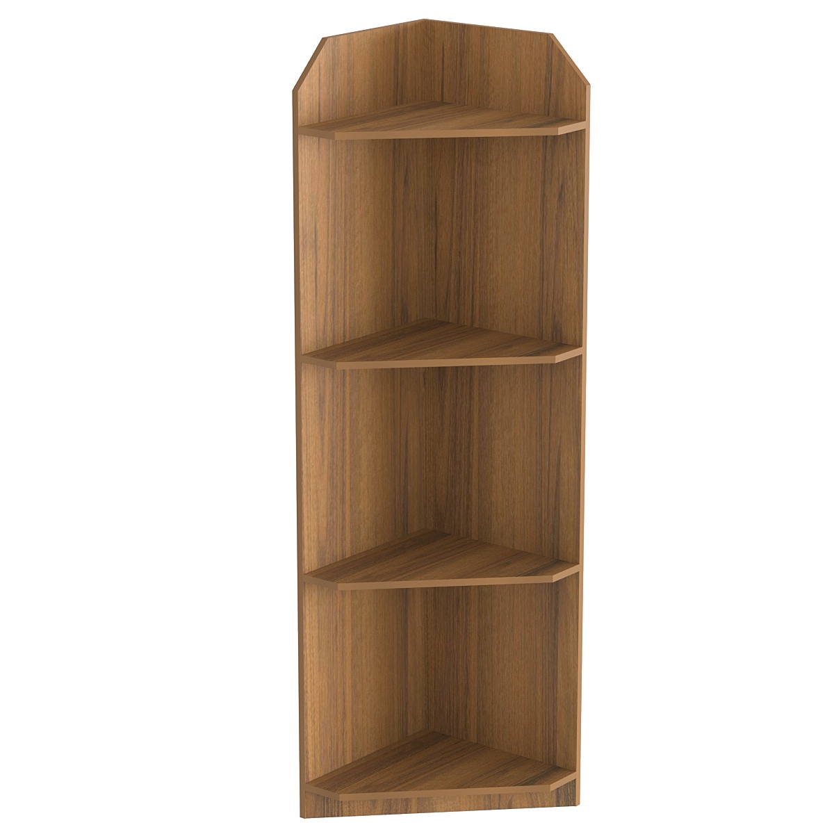 Торговый стеллаж из ДСП для обуви №5 высокий угловой с четырьмя полками Орех