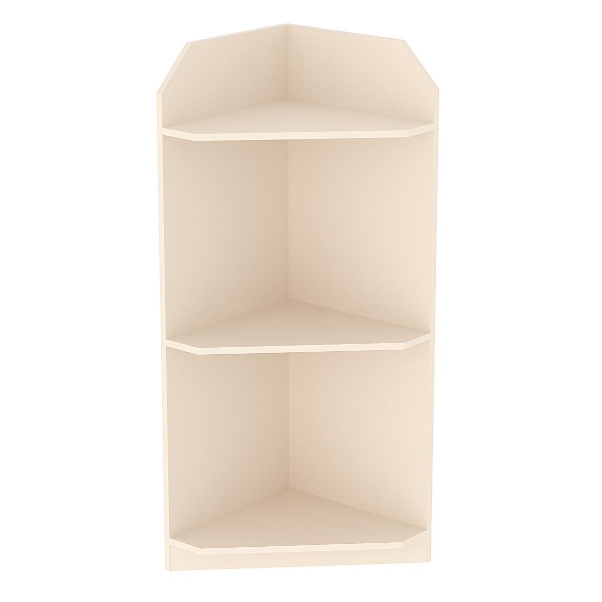 Торговый стеллаж из ДСП для обуви №6 низкий с тремя полками угловой Крем Вайс