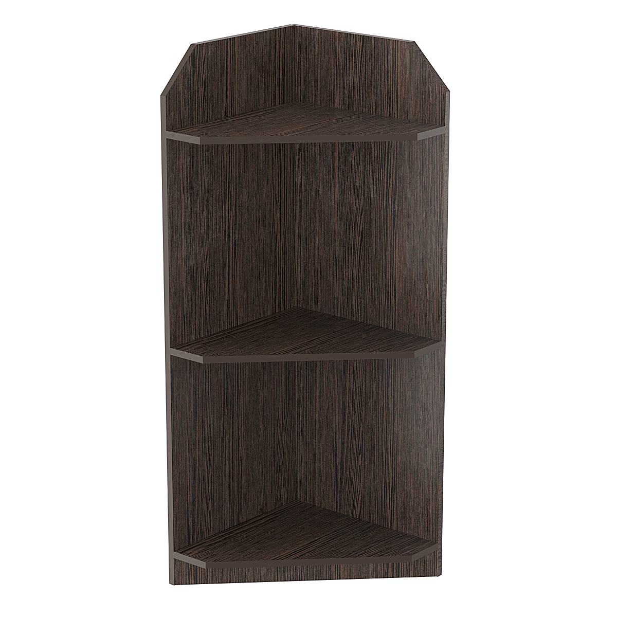 Торговый стеллаж из ДСП для обуви №6 низкий с тремя полками угловой Дуб Венге