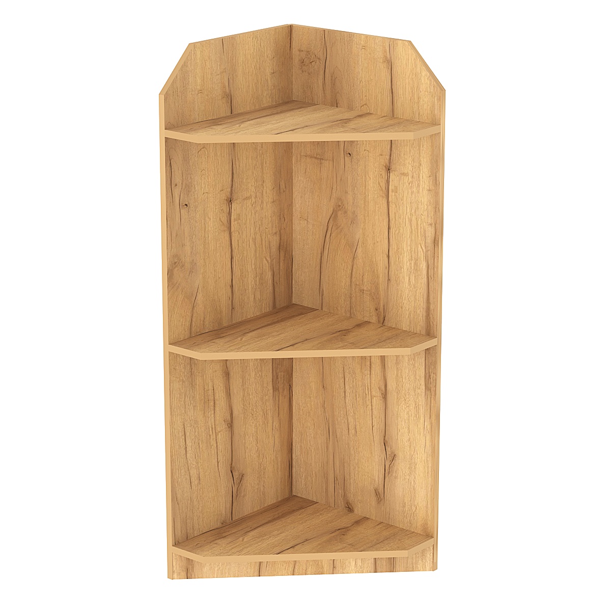 Торговый стеллаж из ДСП для обуви №6 низкий с тремя полками угловой Дуб Золотистый