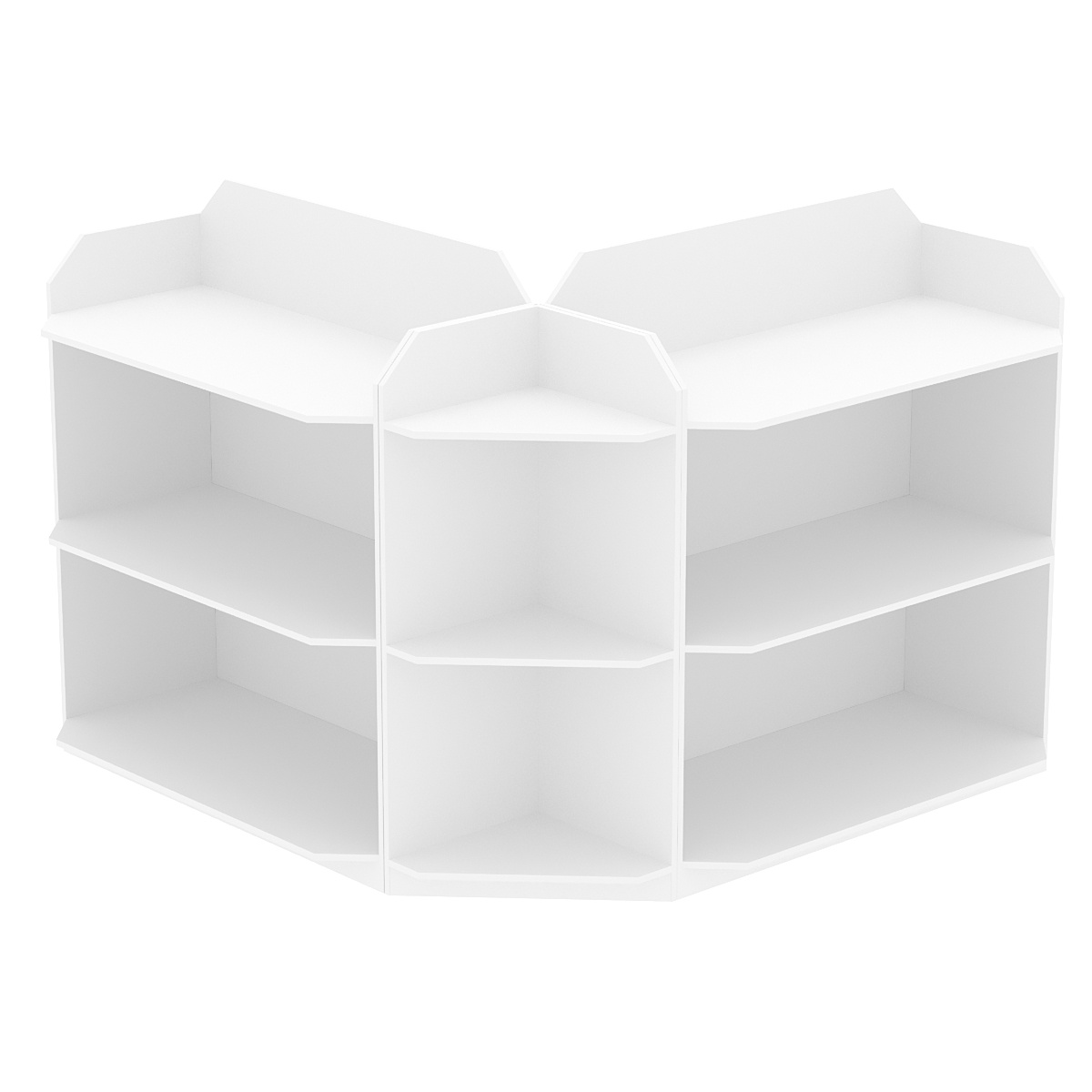 Торговый угловой низкий стеллаж для обуви с тремя полками №1 Белый