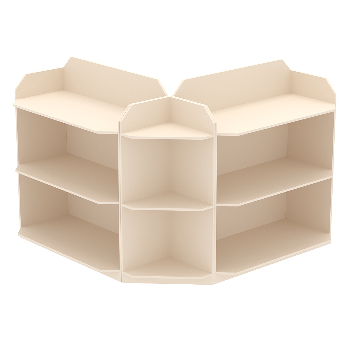 Торговый угловой низкий стеллаж для обуви с тремя полками №1 Крем Вайс