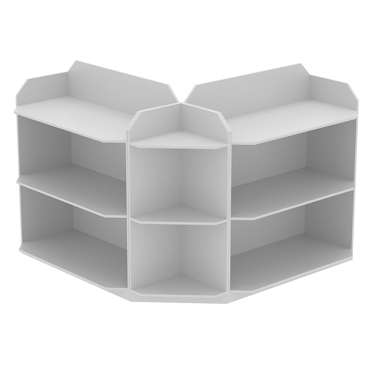 Торговый угловой низкий стеллаж для обуви с тремя полками №1 Серый