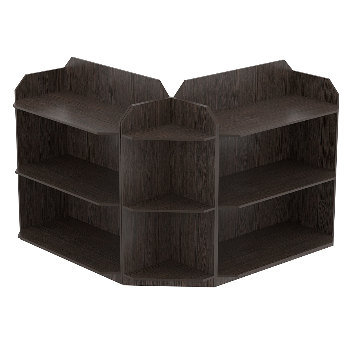 Торговый угловой низкий стеллаж для обуви с тремя полками №1 Дуб Венге
