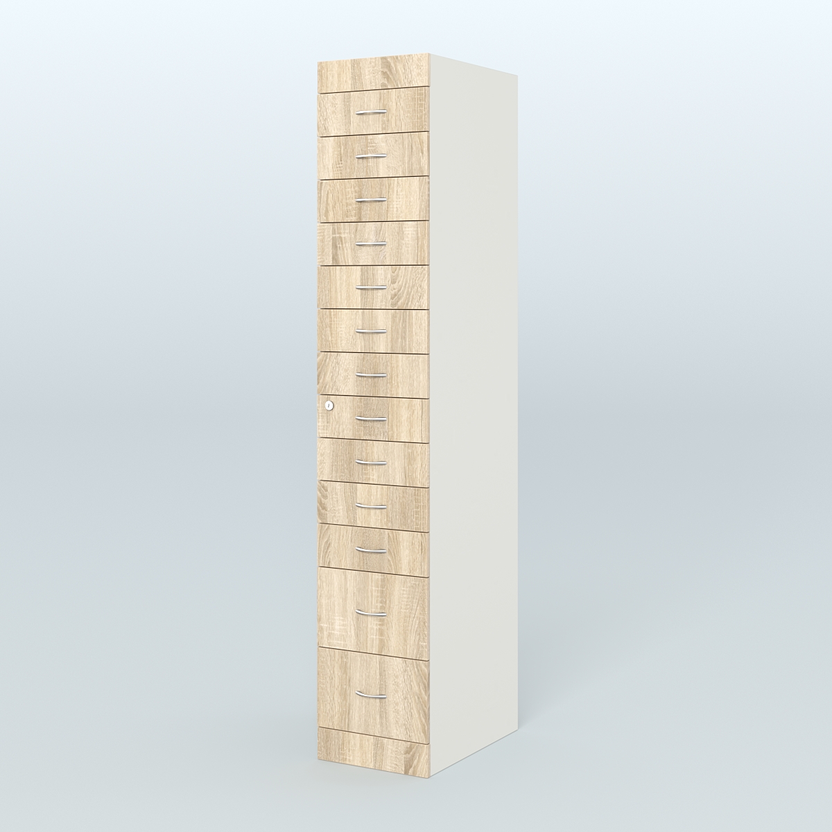 Рецептурный шкаф для аптек METACASE №1 глубиной 600 мм (13 ящиков) Белый + Дуб Сонома