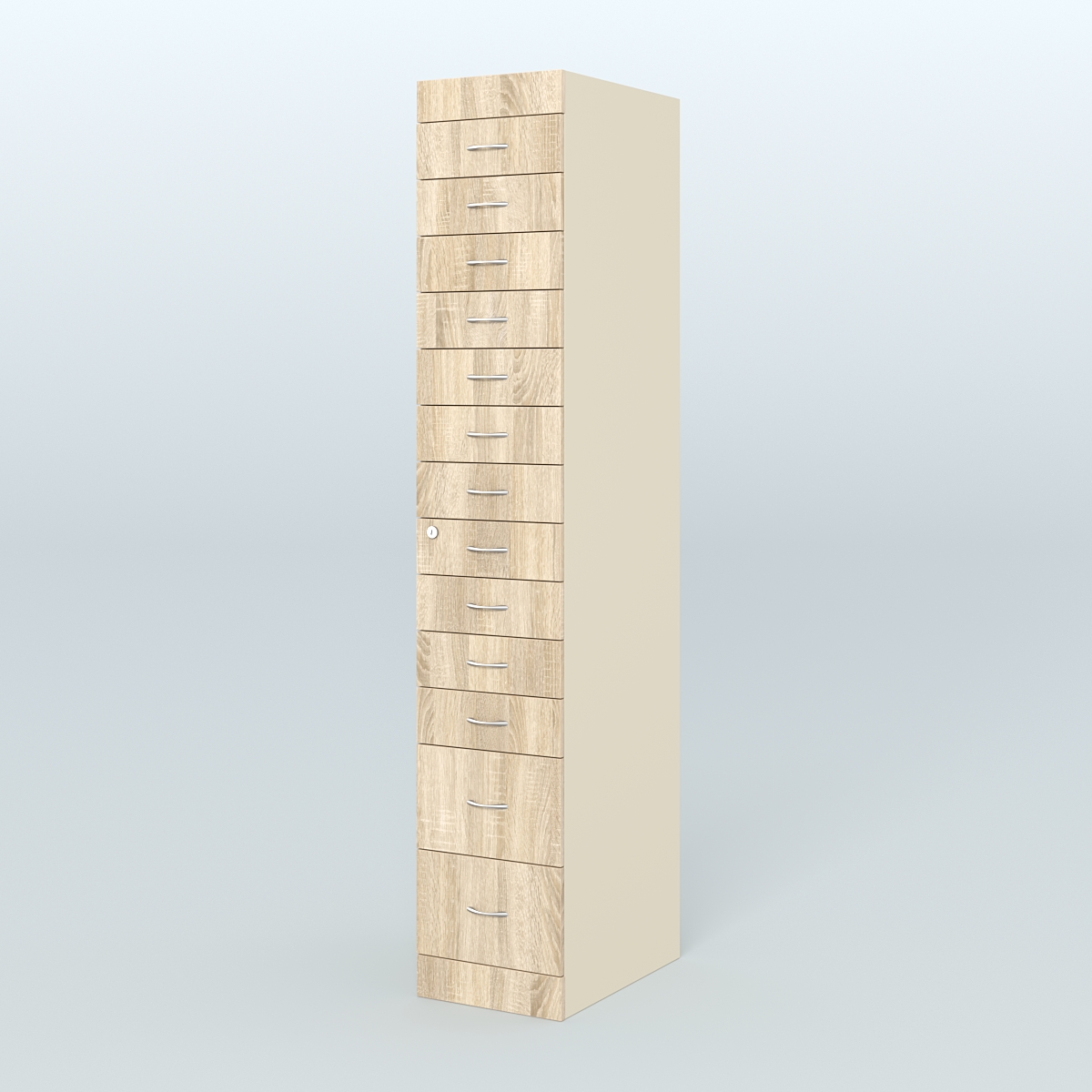 Рецептурный шкаф для аптек METACASE №1 глубиной 600 мм (13 ящиков) Крем Вайс и Дуб Сонома U2236-5