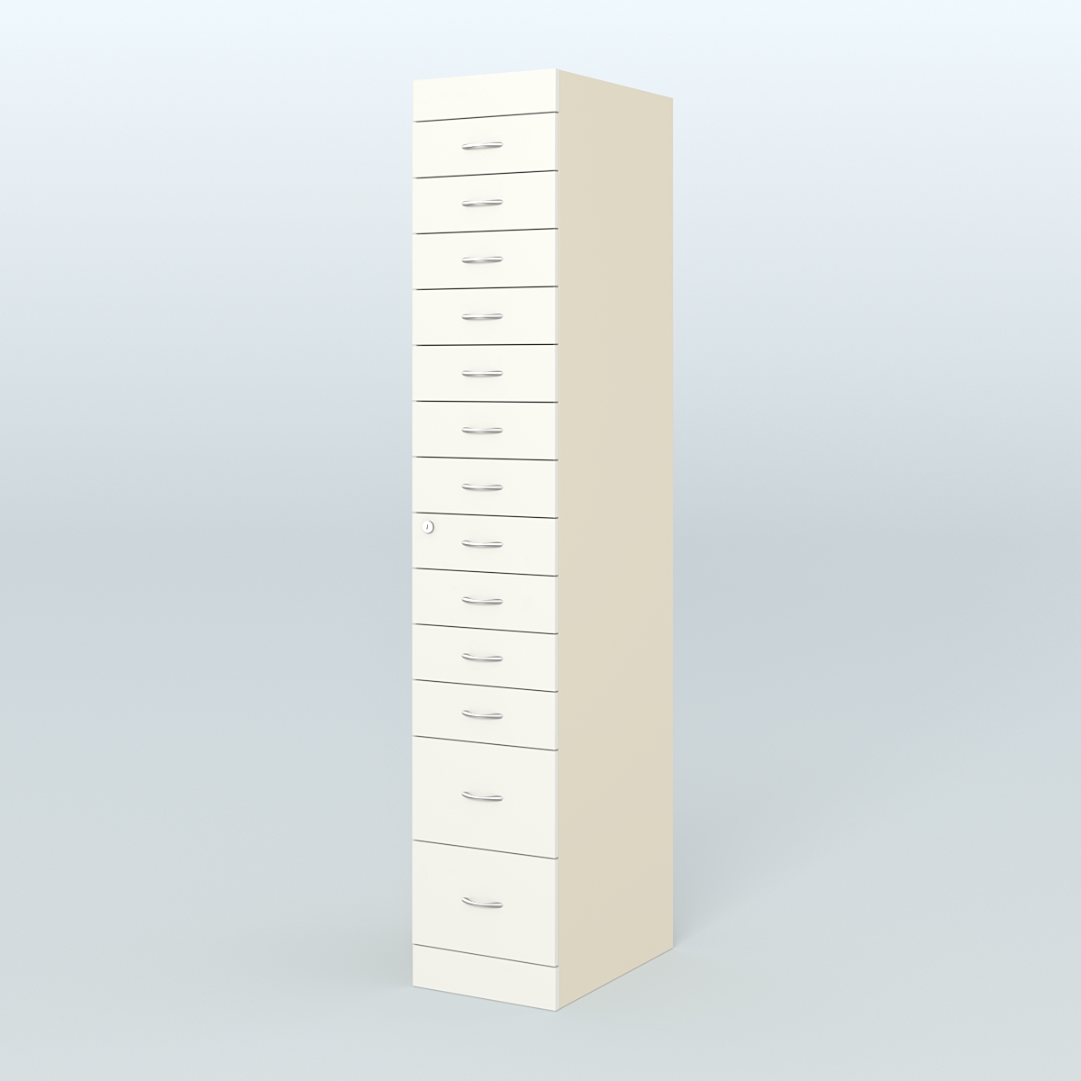 Рецептурный шкаф для аптек METACASE №1 глубиной 600 мм (13 ящиков) Крем Вайс + Белый