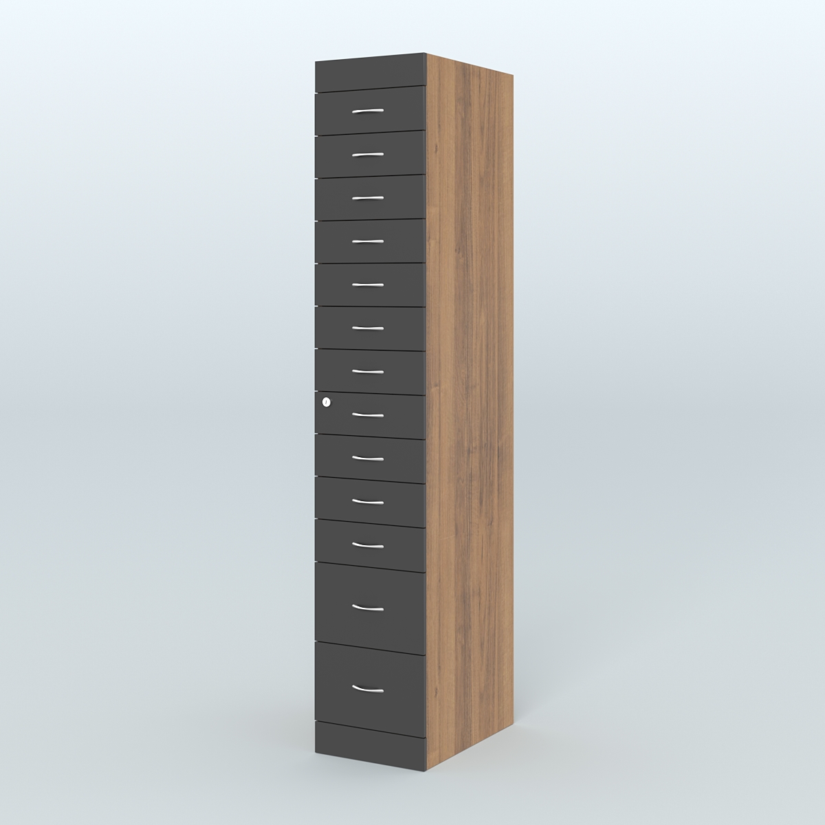 Рецептурный шкаф для аптек METACASE №1 глубиной 600 мм (13 ящиков) Орех + Черный