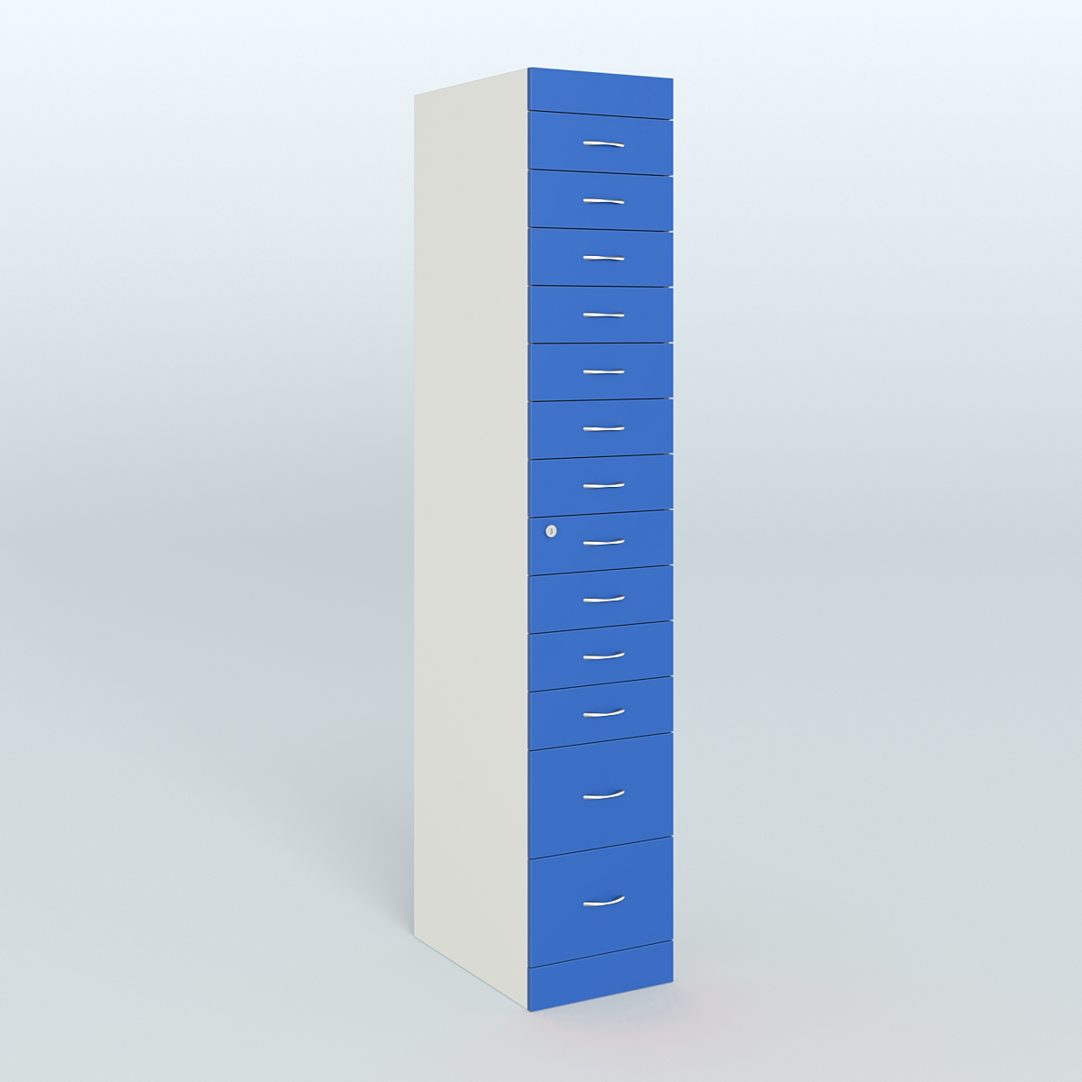 Рецептурный шкаф для аптек METACASE №1 глубиной 600 мм (13 ящиков) Белый + Делфт голубой