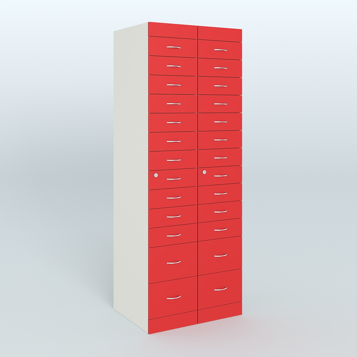 Рецептурный шкаф для аптек METACASE №2 глубиной 600 мм (26 ящиков) Белый + Красный