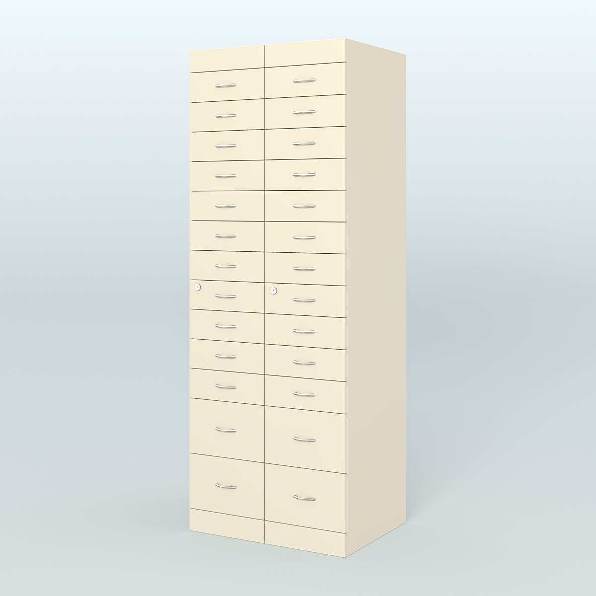 Рецептурный шкаф для аптек METACASE №2 глубиной 600 мм (26 ящиков) Крем Вайс