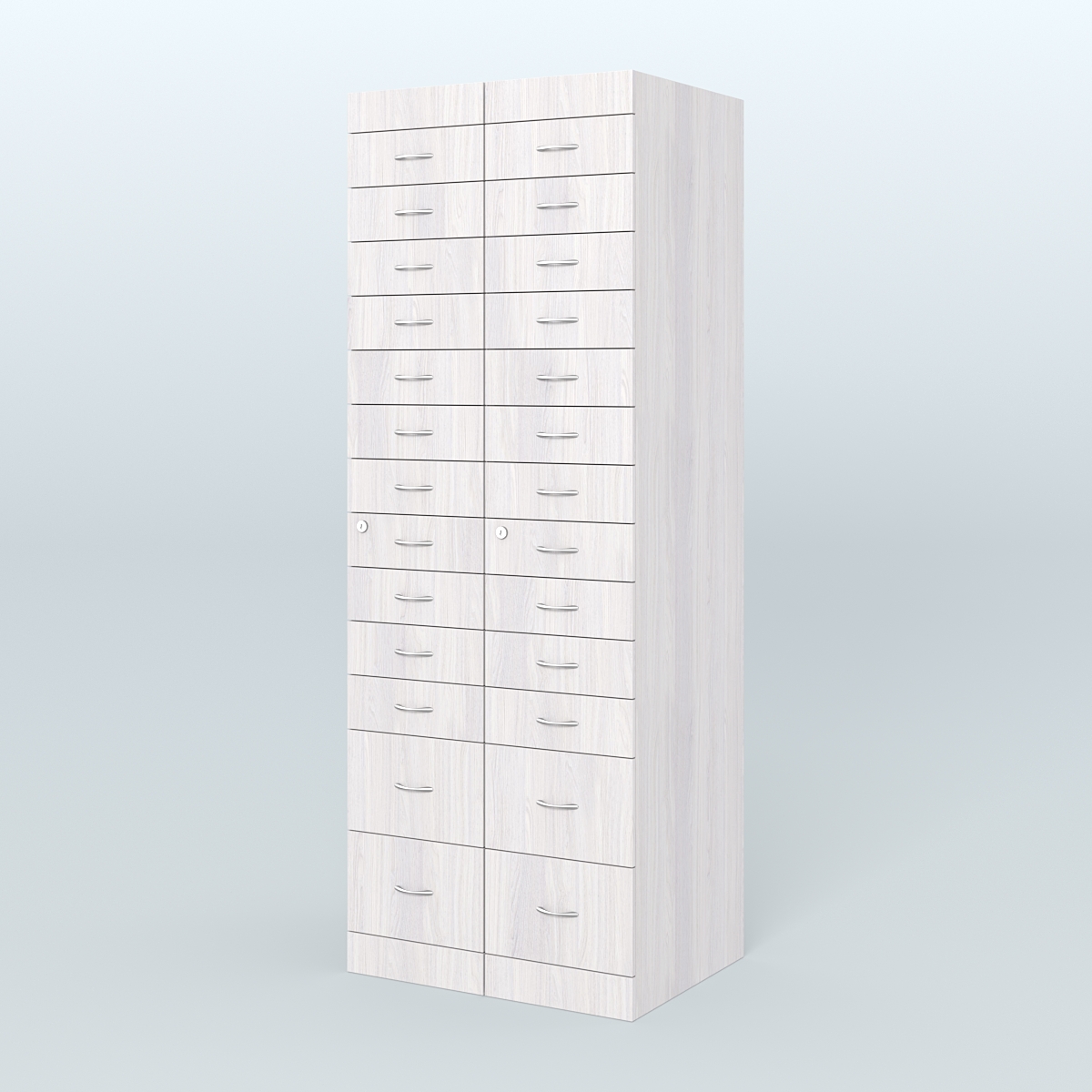 Рецептурный шкаф для аптек METACASE №2 глубиной 600 мм (26 ящиков) Ясень Анкор светлый