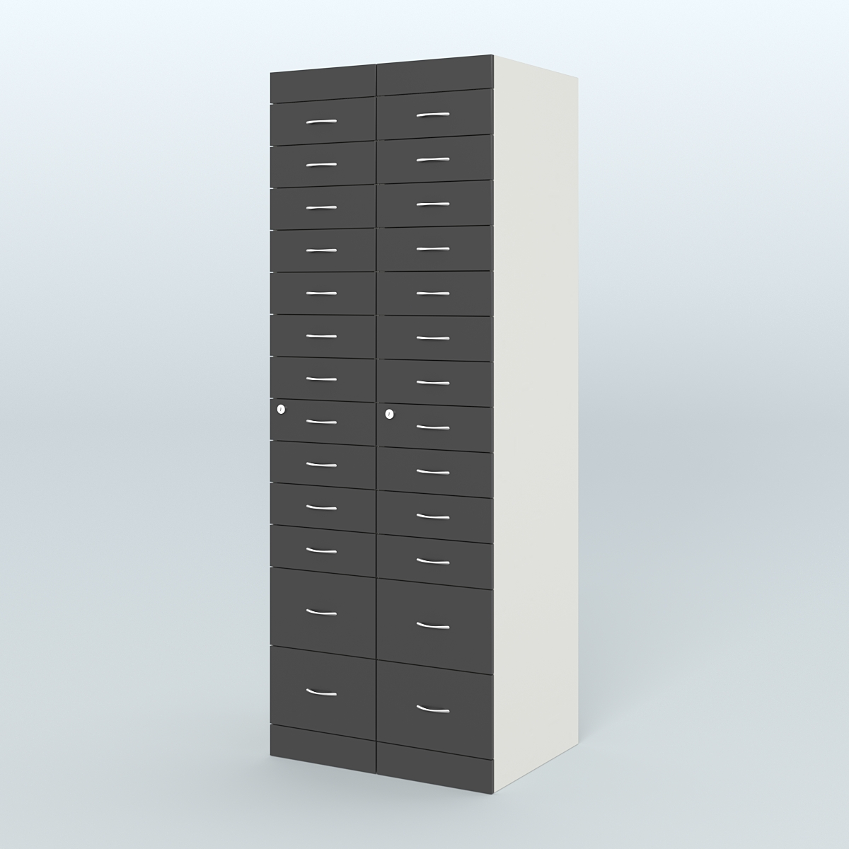 Рецептурный шкаф для аптек METACASE №2 глубиной 600 мм (26 ящиков) Белый и Черный