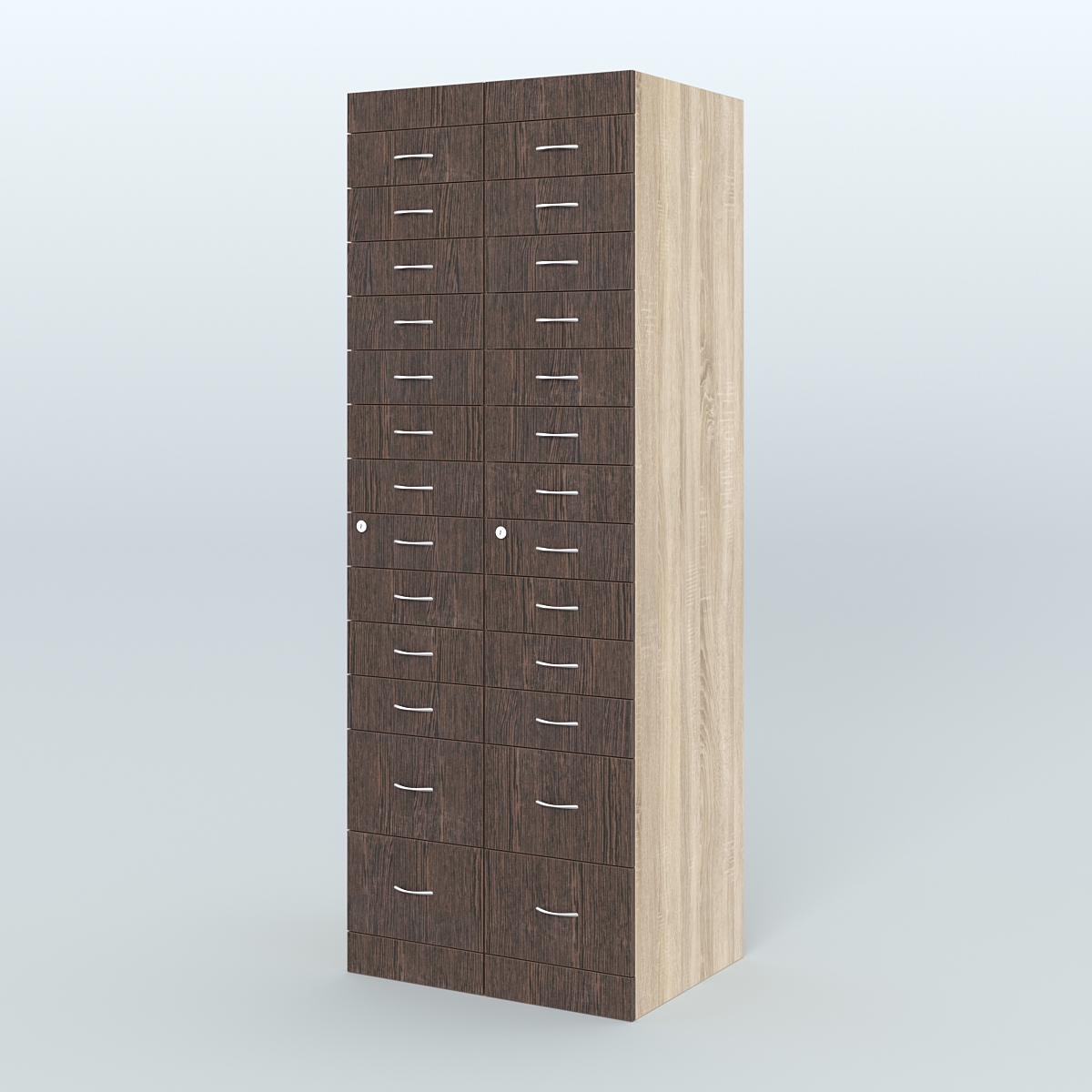 Рецептурный шкаф для аптек METACASE №2 глубиной 600 мм (26 ящиков) Дуб Сонома + Дуб Венге