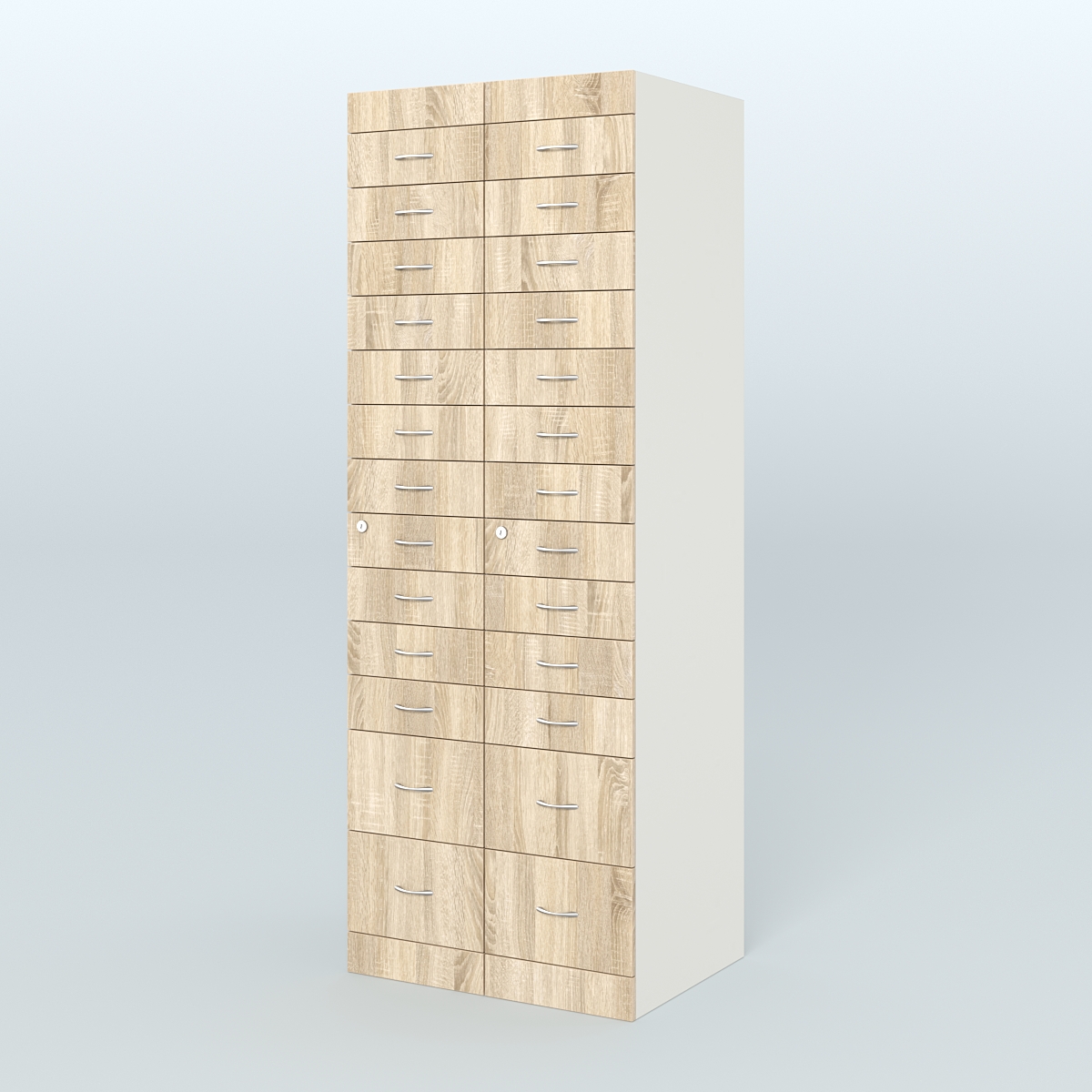 Рецептурный шкаф для аптек METACASE №2 глубиной 600 мм (26 ящиков) Белый + Дуб Сонома