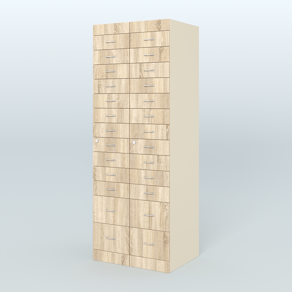 Рецептурный шкаф для аптек METACASE №2 глубиной 600 мм (26 ящиков) Крем Вайс и Дуб Сонома U2236-5