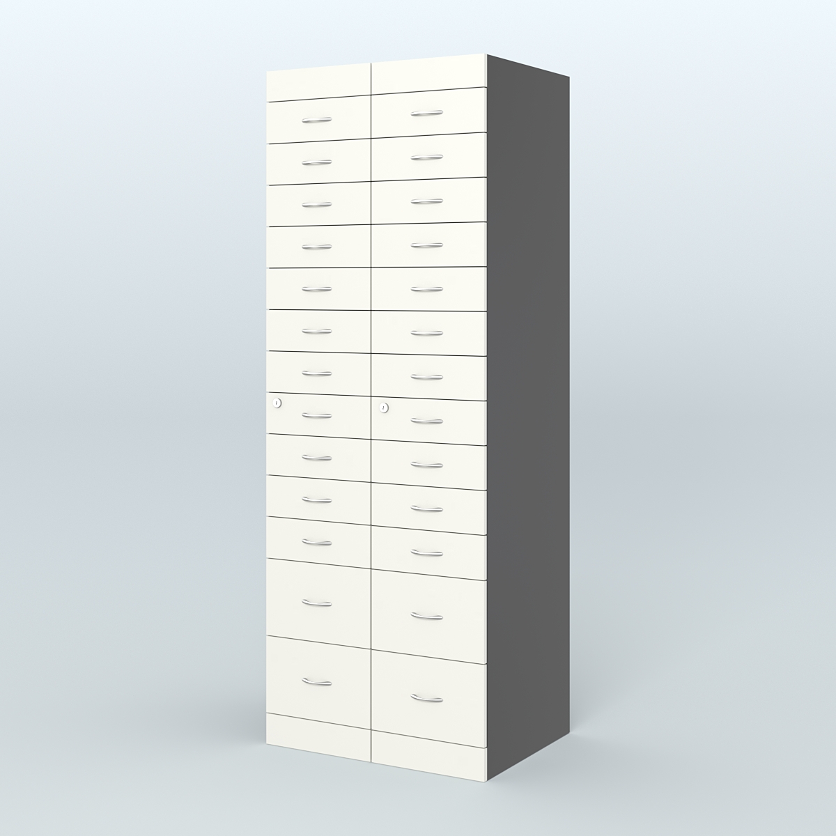 Рецептурный шкаф для аптек METACASE №2 глубиной 600 мм (26 ящиков) Черный + Белый